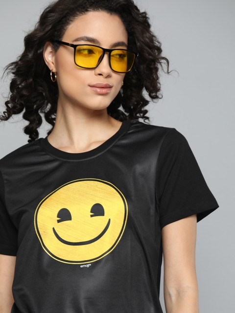 Kook N Keech Emoji Women Black & Mustard Yellow Pure Cotton Printed Round Neck T-shirt
Kook N Keech Emoji Women Black & Mustard Yellow Pure Cotton Printed Round Neck T-shirt