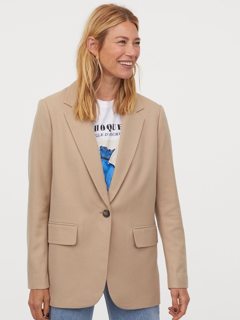 H&M Women Beige Solid Oversized Jacket