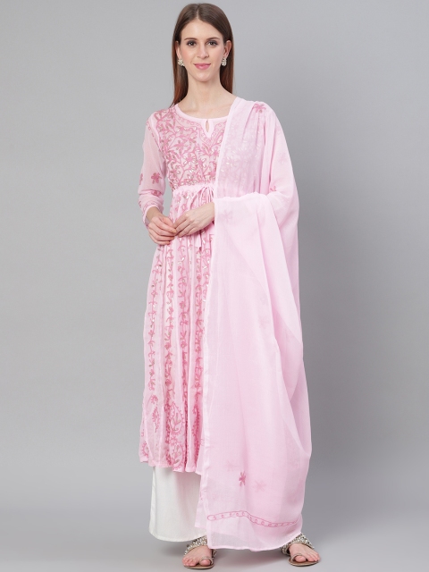 Saadgi Women Pink & Golden Handloom Chikankari Embroidered Anarkali Kurta With dupatta
Saadgi Women Pink & Golden Handloom Chikankari Embroidered Anarkali Kurta With dupatta