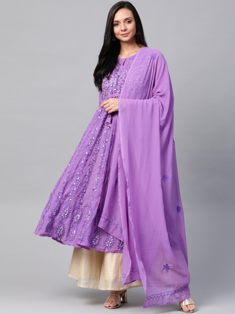 Saadgi Women Purple Floral Chikankari Embroidered Handloom Anarkali Kurta with Dupatta
Saadgi Women Purple Floral Chikankari Embroidered Handloom Anarkali Kurta with Dupatta