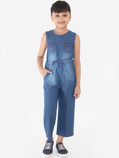 Naughty Ninos Girls Blue Solid Basic Jumpsuit