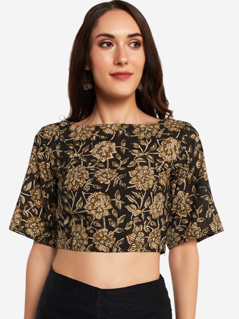 Desi Weavess Women Black Printed Blouson Top