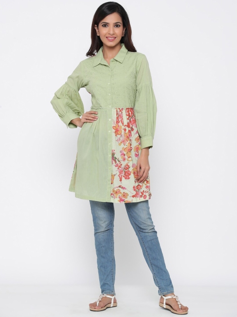 Juniper Women Green Self Design Shirt Style Top