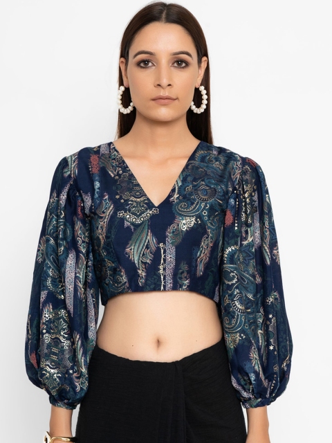 trueBrowns Women Blue & Gold-Toned Printed Balloon Sleeves Blouse With Foil Detailing
trueBrowns Women Blue & Gold-Toned Printed Balloon Sleeves Blouse With Foil Detailing