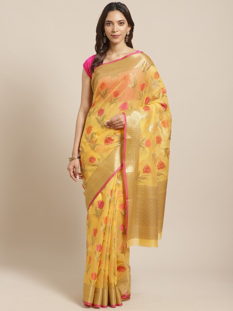 BANARASI SILK WORKS Mustard Yellow & Red Zari Kota Jacquard Woven Design Banarasi Saree
BANARASI SILK WORKS Mustard Yellow & Red Zari Kota Jacquard Woven Design Banarasi Saree