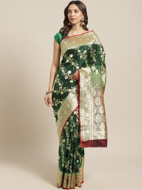 BANARASI SILK WORKS Green & Golden Pure Silk Ethnic Zari Woven Design Banarasi Saree
BANARASI SILK WORKS Green & Golden Pure Silk Ethnic Zari Woven Design Banarasi Saree