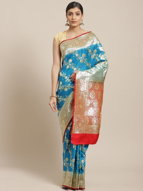 BANARASI SILK WORKS Turquoise Blue & Golden Satin Silk Ethnic Zari Brocade Banarasi Saree
BANARASI SILK WORKS Turquoise Blue & Golden Satin Silk Ethnic Zari Brocade Banarasi Saree