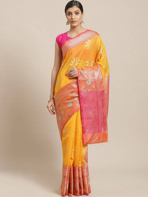 BANARASI SILK WORKS Mustard Yellow & Golden Woven Design Banarasi Saree
BANARASI SILK WORKS Mustard Yellow & Golden Woven Design Banarasi Saree