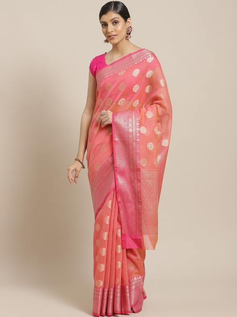 BANARASI SILK WORKS Peach-Coloured & Golden Zari Ethnic Motifs Woven Design Banarasi Saree
BANARASI SILK WORKS Peach-Coloured & Golden Zari Ethnic Motifs Woven Design Banarasi Saree