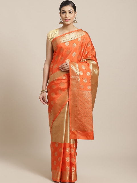 BANARASI SILK WORKS Orange & Golden Ethnic Zari Woven Design Banarasi Saree
BANARASI SILK WORKS Orange & Golden Ethnic Zari Woven Design Banarasi Saree