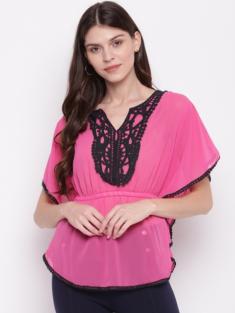 Mayra Women Pink Solid Cinched Waist Top