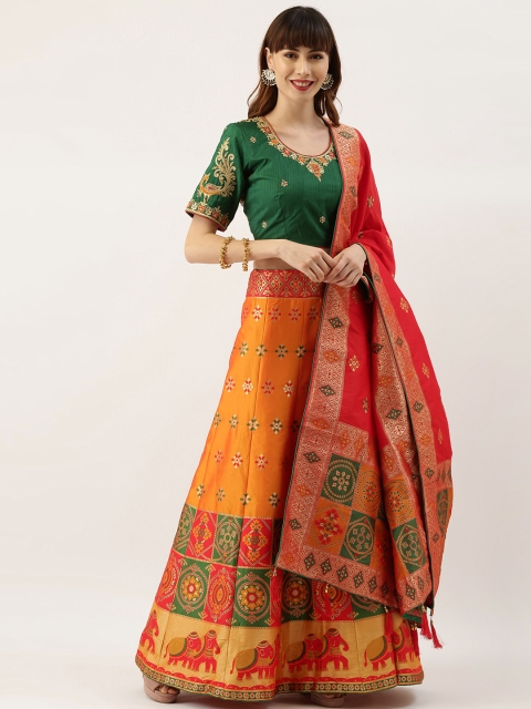 Kvsfab Orange & Green Embroidered Semi-Stitched Lehenga & Unstitched Blouse with Dupatta
Kvsfab Orange & Green Embroidered Semi-Stitched Lehenga & Unstitched Blouse with Dupatta