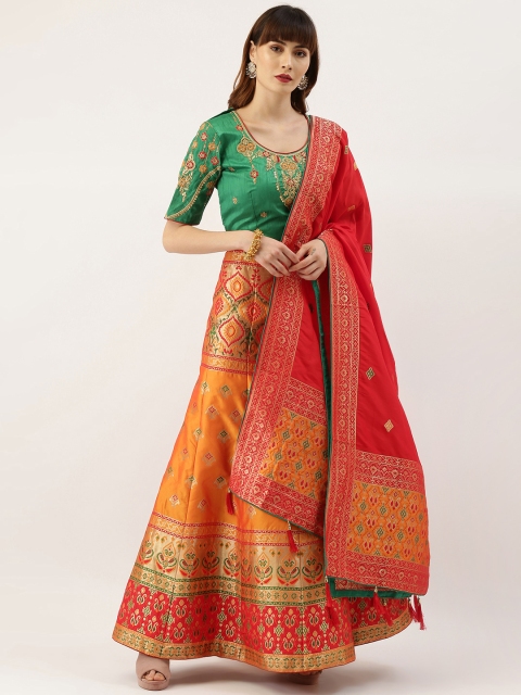 Kvsfab Orange & Green Embroidered Semi-Stitched Lehenga & Unstitched Blouse with Dupatta
Kvsfab Orange & Green Embroidered Semi-Stitched Lehenga & Unstitched Blouse with Dupatta