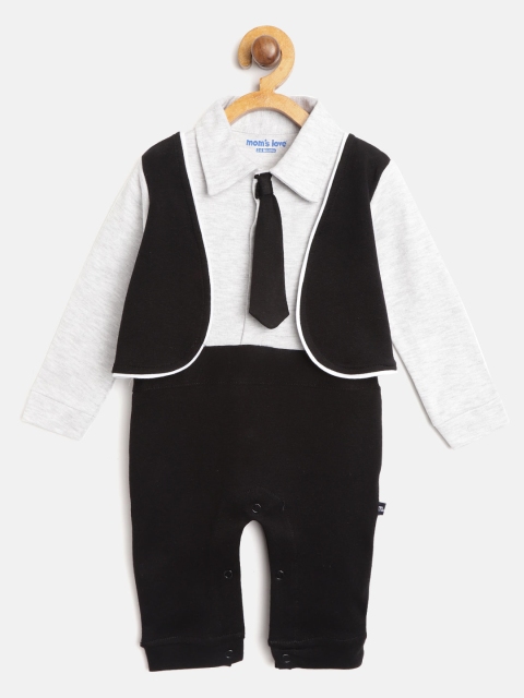 Moms Love Boys Grey Melange & Black Colourblocked Rompers with Waistcoat & Tie Detail
Moms Love Boys Grey Melange & Black Colourblocked Rompers with Waistcoat & Tie Detail