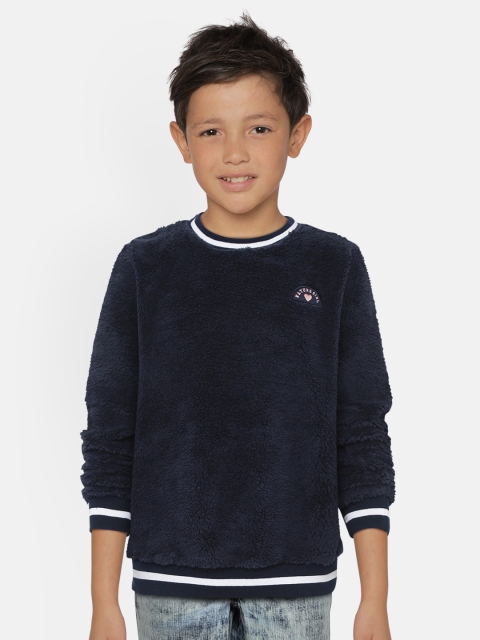 OVS Girls Navy Blue Solid Faux Fur Sweatshirt