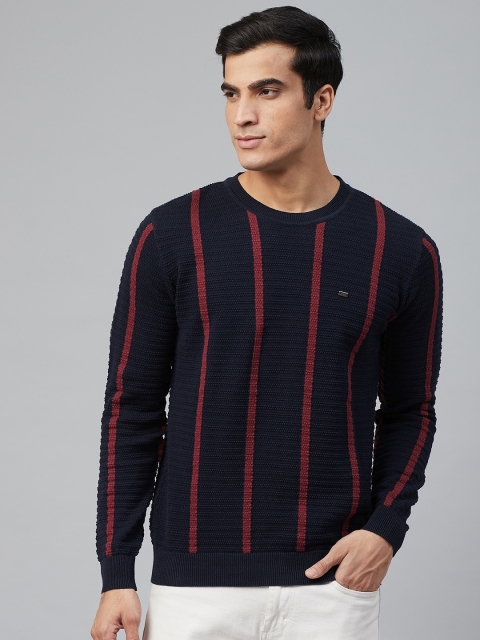 Blackberrys Men Navy Blue & Red Striped Pullover Sweater