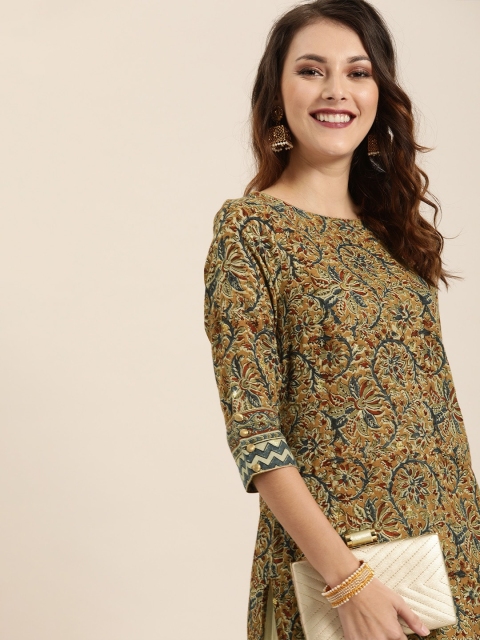 Taavi Women Mustard Yellow & Beige Kalamkari Hand Block Print Straight Sustainable Kurta With Pockets
Taavi Women Mustard Yellow & Beige Kalamkari Hand Block Print Straight Sustainable Kurta With Pockets