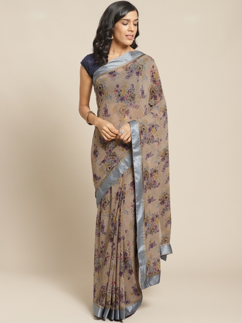 Pisara Beige & Mauve Floral Print Saree