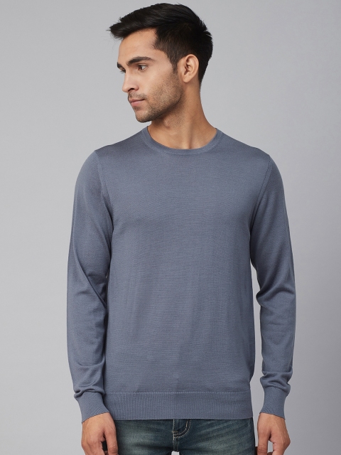 Marks & Spencer Men Blue Solid Pullover Sweater