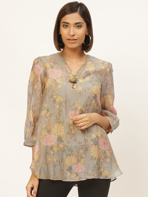 Ritu Kumar Women Olive Green & Mustard Yellow Floral Printed Semi-Sheer A-Line Kurti
Ritu Kumar Women Olive Green & Mustard Yellow Floral Printed Semi-Sheer A-Line Kurti