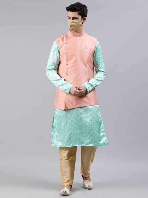 EthnoVogue Men Green & Peach Printed Made To Measure Kurta Set With Matching Mask
EthnoVogue Men Green & Peach Printed Made To Measure Kurta Set With Matching Mask