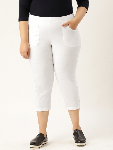 Revolution Women White Solid Plus Size Regular Fit Capris
