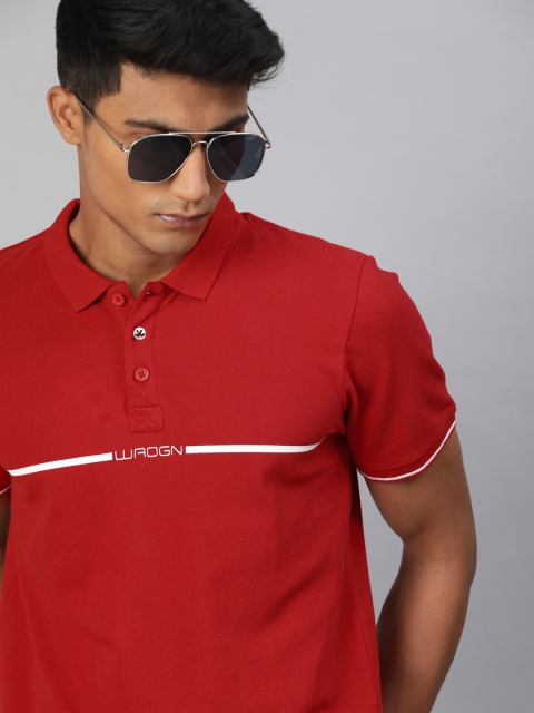 WROGN Men Rust Printed Polo Collar T-shirt