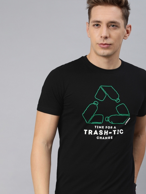 WROGN Men Black Slim Fit Printed Round Neck T-shirt