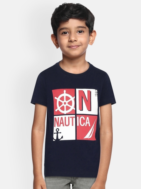 Nautica Boys Navy Blue Printed Round Neck T-shirt
