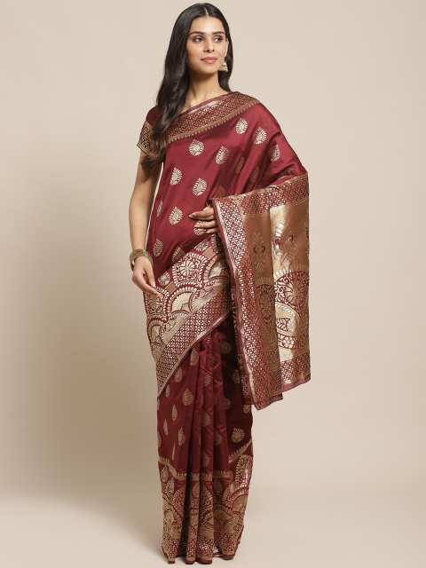 Readiprint Fashions Maroon & Golden Woven Design Saree