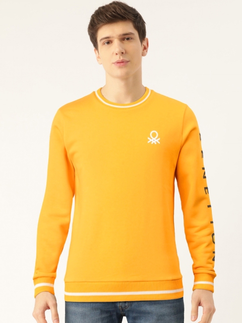 United Colors of Benetton Men Mustard Yellow Solid Sweatshirt