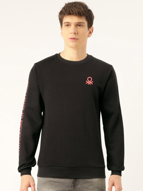 United Colors of Benetton Men Black Solid Sweatshirt