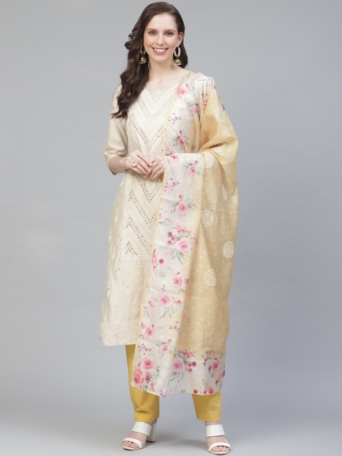 Readiprint Fashions Beige & Mustard Yellow Unstitched Dress Material