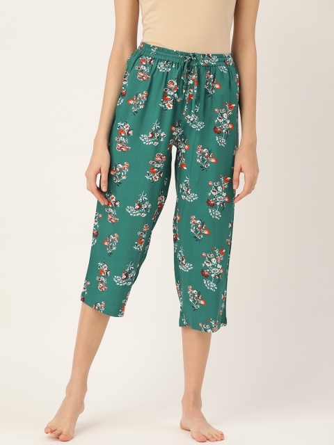 ETC Women Green & Orange Floral Print Regular Fit Capris