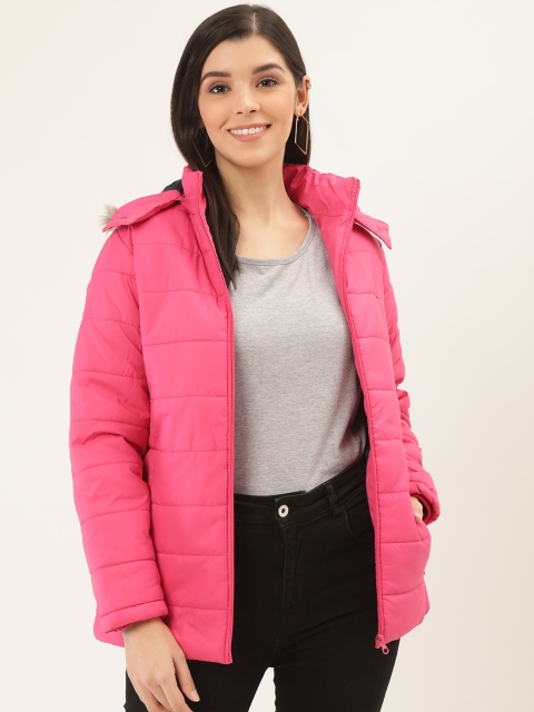 Okane Women Pink Solid Hooded Parka Jacket