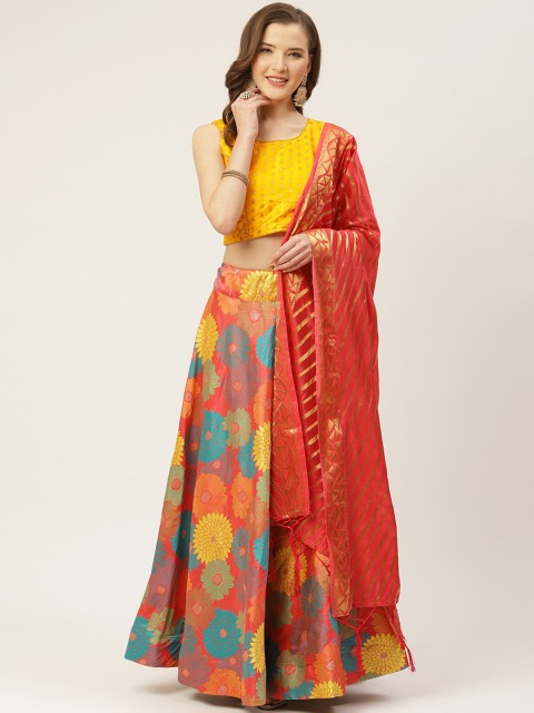 Shaily Orange & Yellow Zari Woven Design Semi-Stitched Lehenga & Blouse with Dupatta
Shaily Orange & Yellow Zari Woven Design Semi-Stitched Lehenga & Blouse with Dupatta