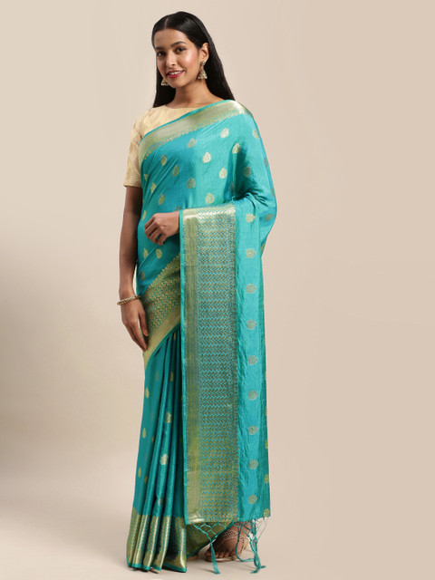 Mitera Turquoise Blue & Golden Art Silk Woven Design Banarasi Saree 
Mitera Turquoise Blue & Golden Art Silk Woven Design Banarasi Saree