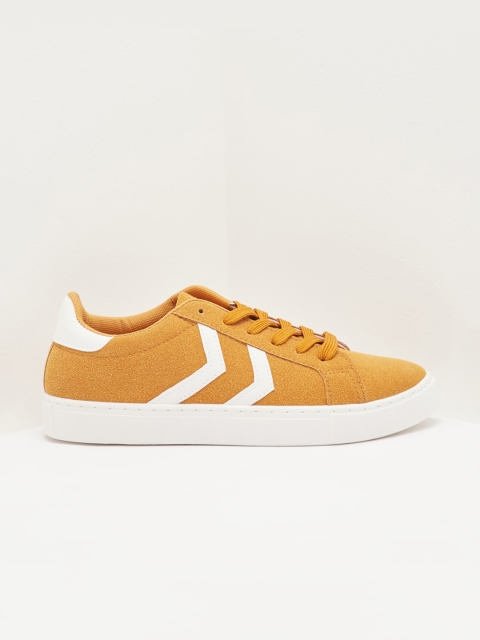 shoexpress Women Mustard Yellow Striped Sneakers