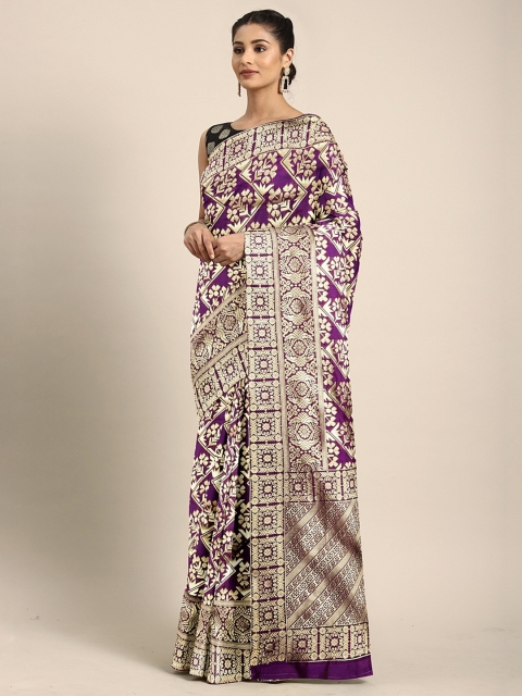 KALINI Purple & Gold-Toned Silk Blend Woven Design Kanjeevaram Saree