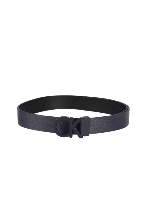 Calvin Klein Men Navy Blue Textured Leather Belt