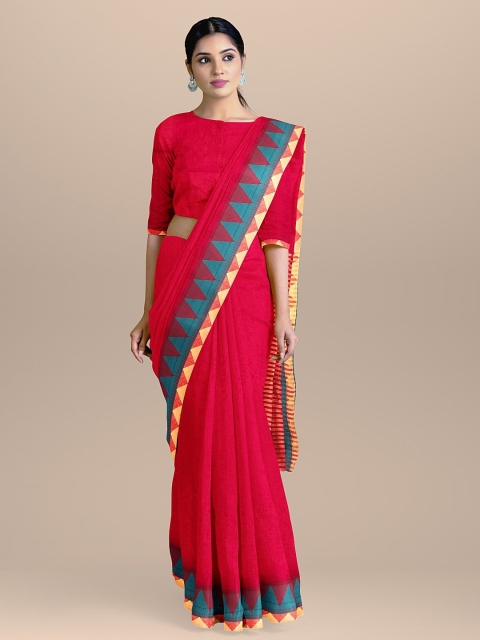 BharatSthali Red & Blue Printed Silk Cotton Saree