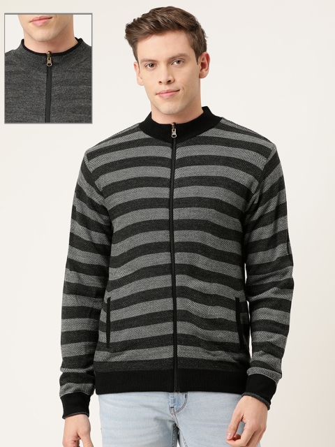 Peter England Casuals Men Charcoal Grey & Black Striped Reversible Front-Open Sweater
Peter England Casuals Men Charcoal Grey & Black Striped Reversible Front-Open Sweater