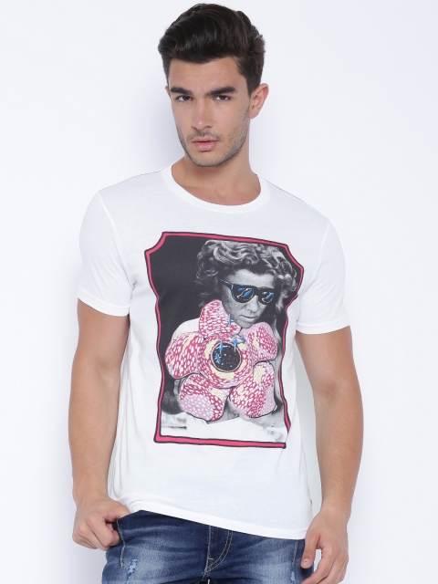 Jacks Jones White Printed Pure Cotton T-shirt