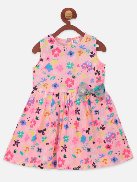 LilPicks Girls Pink Printed A-Line Dress
