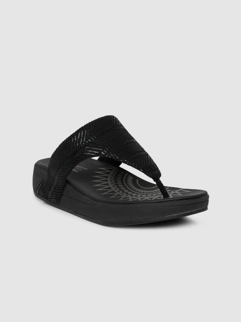 Skechers Women Black Solid RETROGRAPHS Thong Flip-Flops