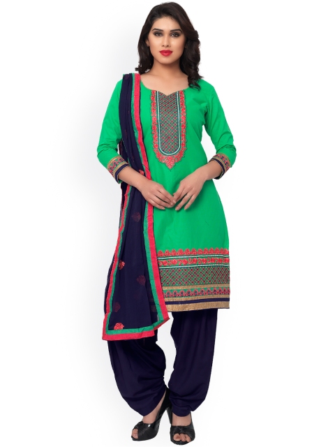 Saree mall Green & Navy Embroidered Cotton Unstitched Dress Material