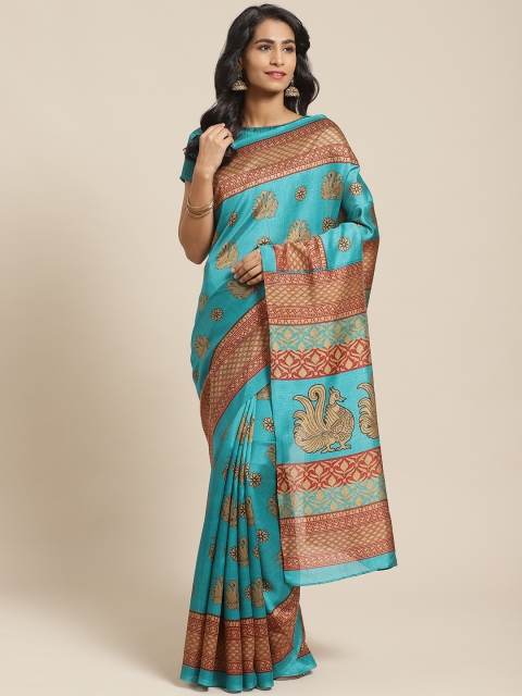 Saree mall Teal Green & Beige Printed Saree