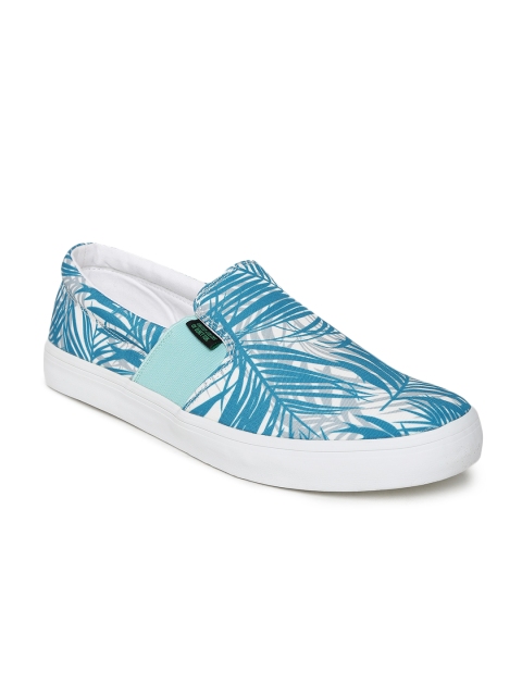 United Colors of Benetton Men Blue Printed Slip-Ons