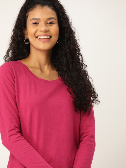 DressBerry Women Pink Solid Round Neck T-shirt