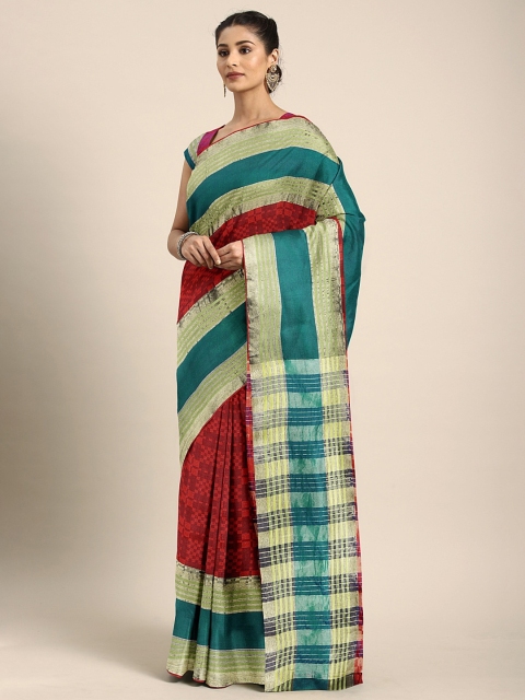 KALINI Red & Green Art Silk Checked Dharmavaram Saree